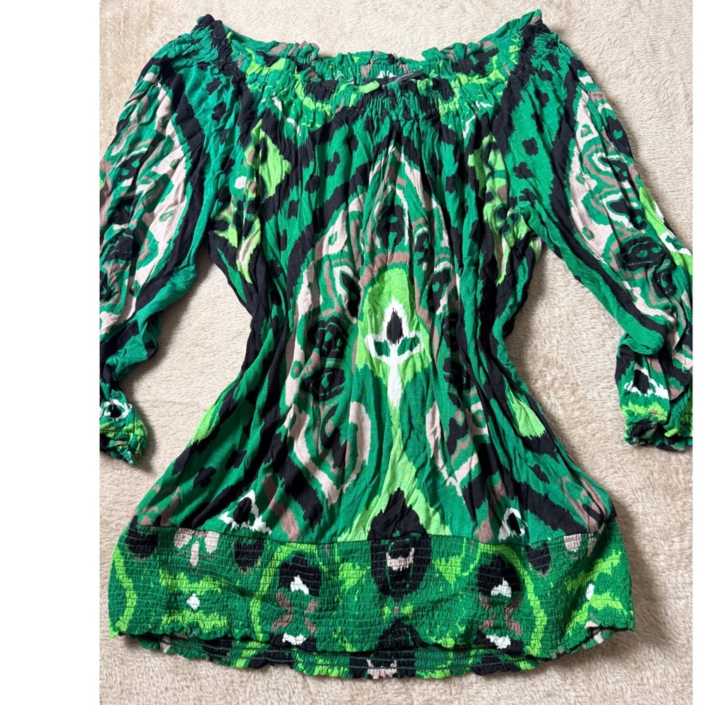INC International Concepts Green Ikat Smocked LP Y2K Fairycore Festival